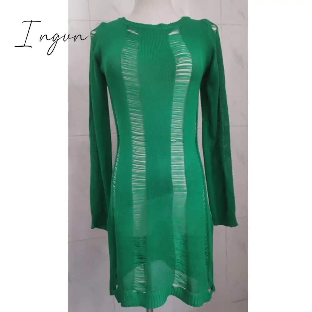 Ingvn - Y2K Knitted Tassel Women Backless Hollow Out Long Sleeve T Shirt Sexy Party Club Casual Beach Outfits Tee Top 2023 Summer