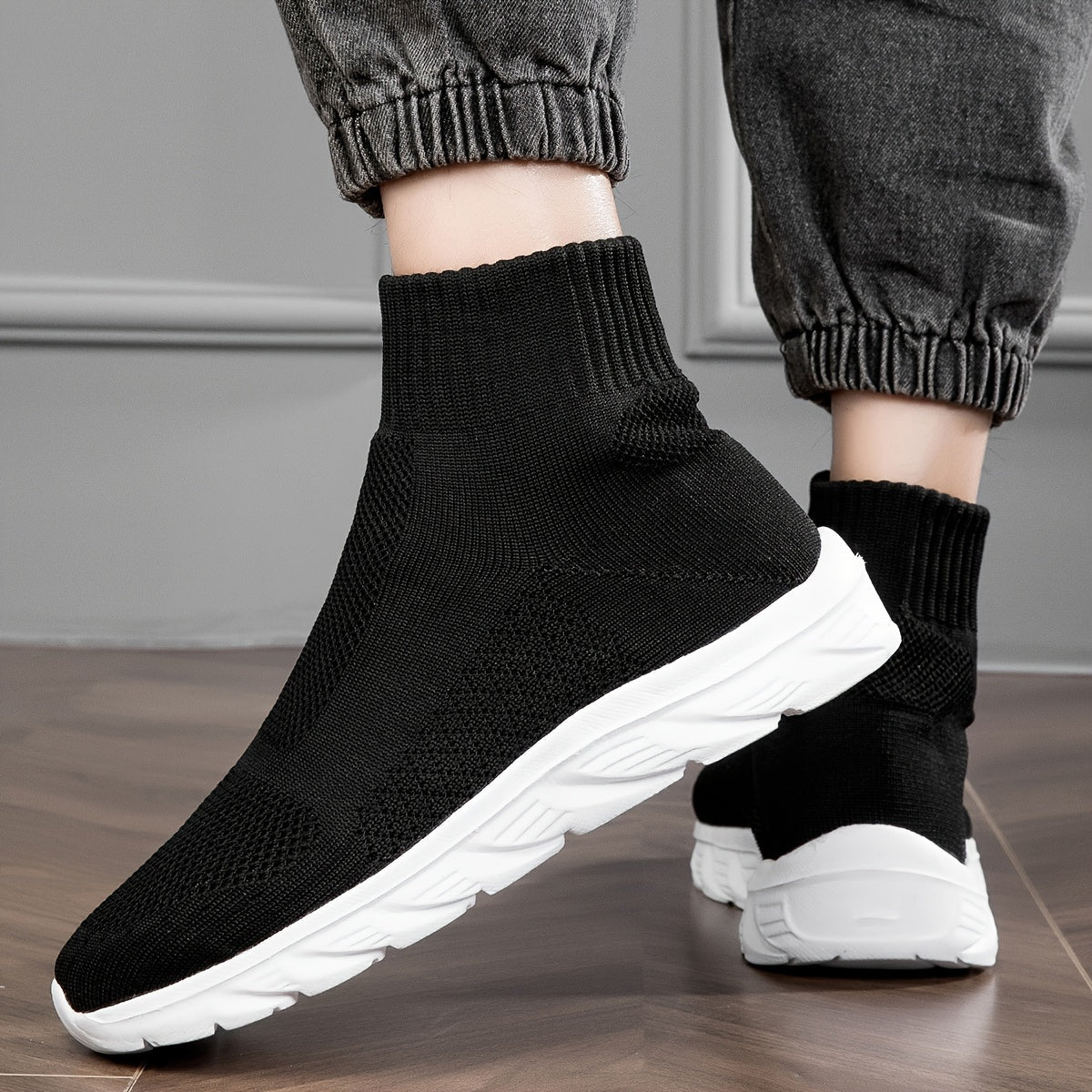 Unisex Breathable High-Top Sock Sneakers - Road Running Shoes with Durable Sole, All-Season Casual Athletic Footwear for Men and Women - Comfortable, Lightweight, and Flexible Design for Outdoor Activities