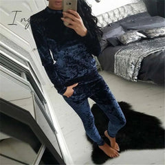 Ingvn - Autumn Velvet Tracksuit Women Sets Two Piece Winter Velour Tracksuit Ladies Sweat Suit 2 Piece Outfits For Women Sweatshirt