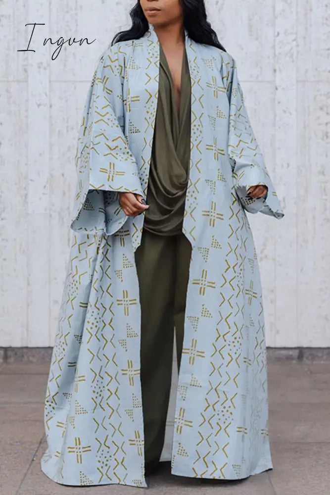 Ingvn - White Casual Street Print Patchwork Cardigan Collar Plus Size Overcoat
