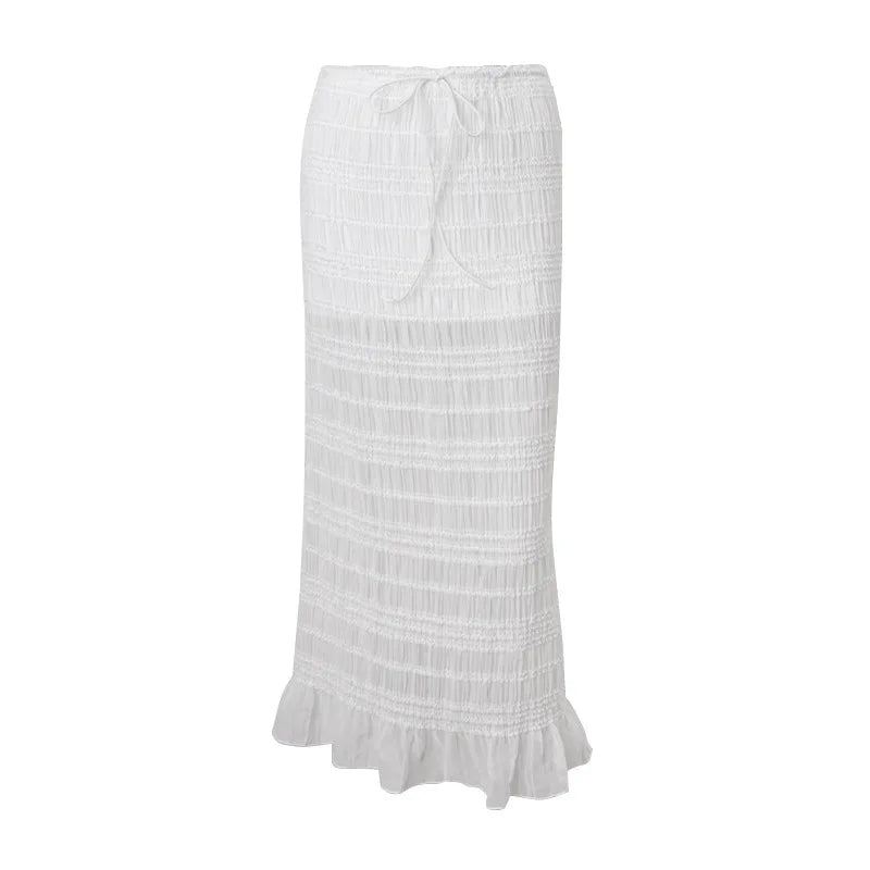 White Sexy Skirt 2 Piece Set Women Elegant Fashion Halter Crop Top And Maxi Skirt Female Beach Party Two Piece Set