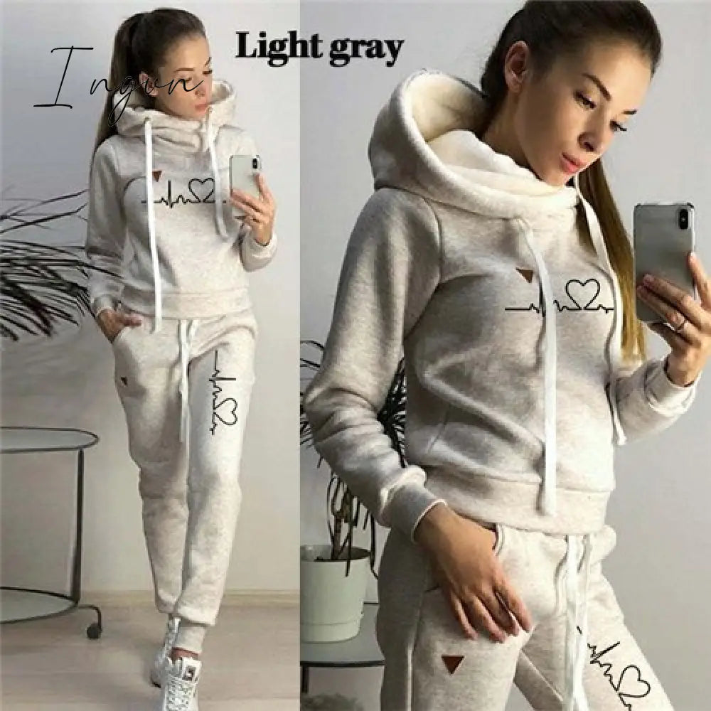 Ingvn - Two Piece Sets Casual Tracksuit Women Hooded Pullover Hoodies and Pants Suit Outfits Female Sweatshirts Autumn Spring Tracksuits