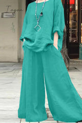 Ingvn - Casual Simplicity Solid Pocket O Neck Long Sleeve Two Pieces
