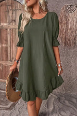 Ingvn - Casual Simplicity Solid Asymmetrical O Neck A Line Dresses