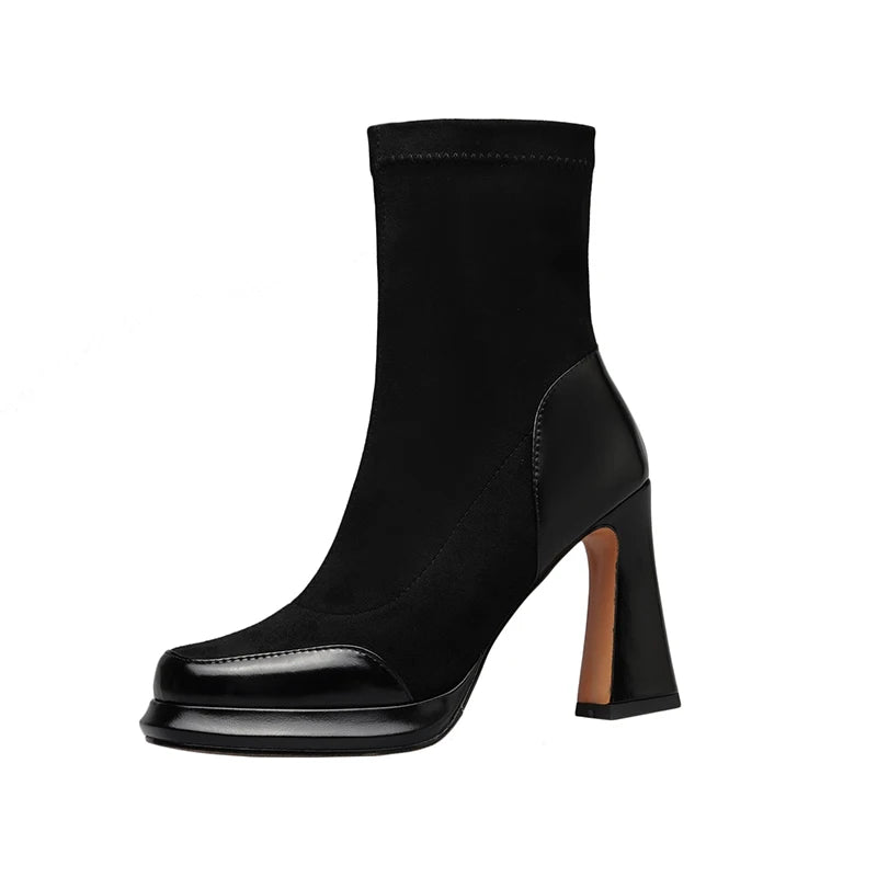 Ingvn  Vintage Women Ankle Boots Fashion Elegant Side Zippers Shoes Autumn Winter Thick Heel Laides Modern Short Booties