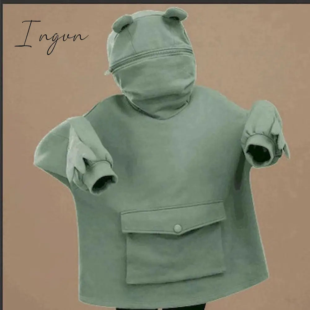 Ingvn - Women Autumn Thick Loose Sweatshirt Harajuku Letters Printed Lovely Frog Casual Hooded Hoodies Pullover Female Thicken Coat New