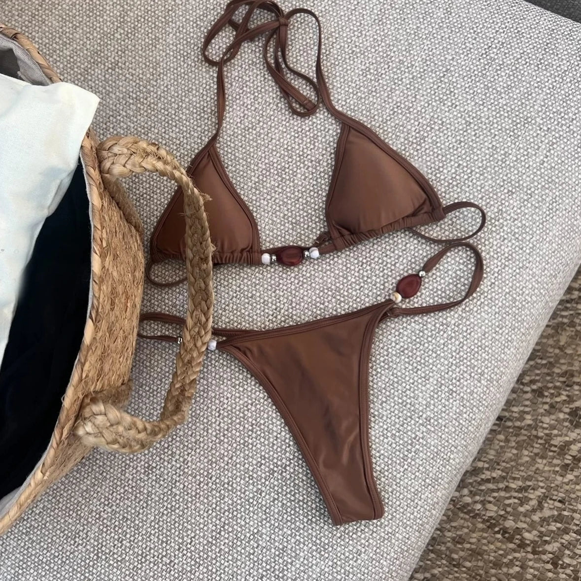 Sexy Bikini Women Swimsuit Female Swimwear Bandeau Biquini Thong Bathing Suit Shiny Swimming Suits Halter Bodysuit Beachwear