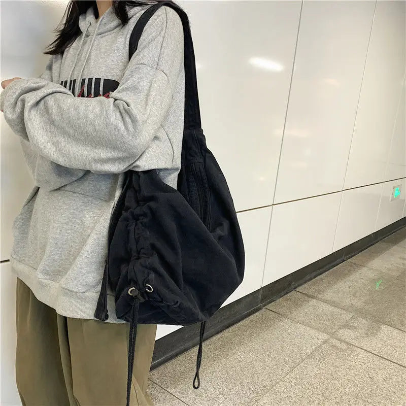 INGVN  Crossbody Bags for Women High-capacity Korean Simple Preppy Chic Solid Shoulder Handbags  New Casual Fashion Y2k Canvas Bag