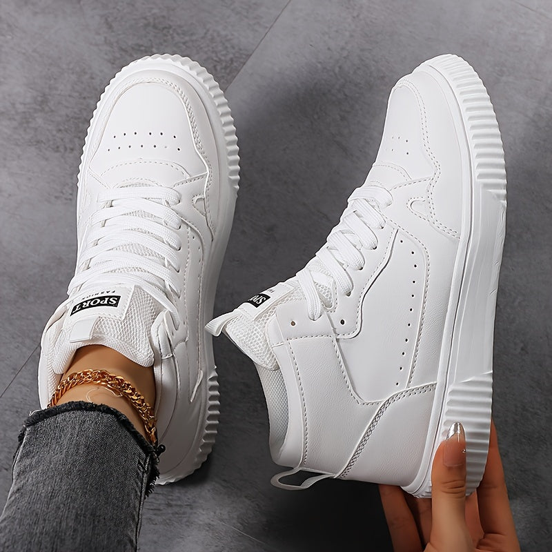 Women's Casual Sneakers - Versatile Lace-Up Mid-Top Shoes with Soft EVA Sole, Faux Cover, All-Season Comfort