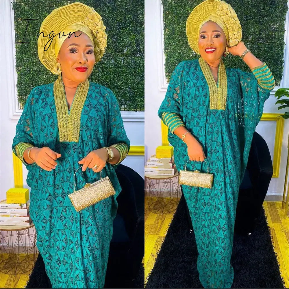 Ingvn - Elegant African Dresses for Women Muslim Fashion Boubou Abayas Robe Dashiki Ankara Lace Outfits Evening Gown Kaftan Maxi Dress