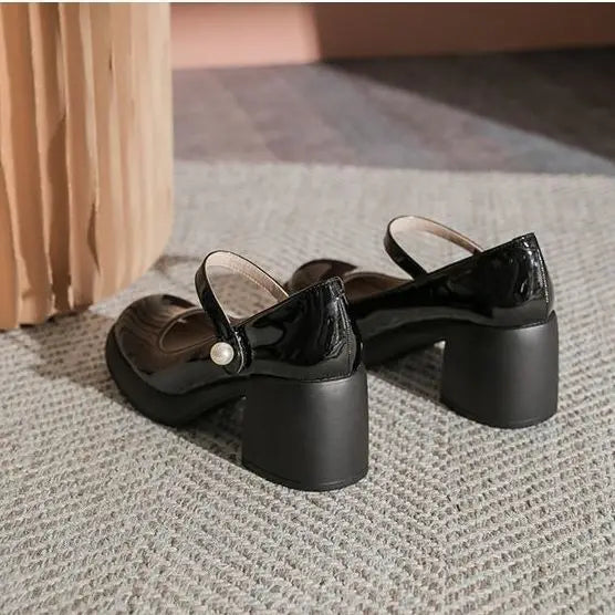 Ingvn  Shoes for Woman  with Medium Heels Gothic Women's Summer Footwear Japanese Style Lolita Pearl Round Toe Mary Jane Platform E