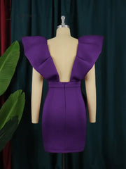 Ingvn - Deep V Neck Dresses Cape Sleeve High Waist Sexy Bodycon Ruffles Ladies Cocktail Club Party Event Outfits for Women Summer 4XL
