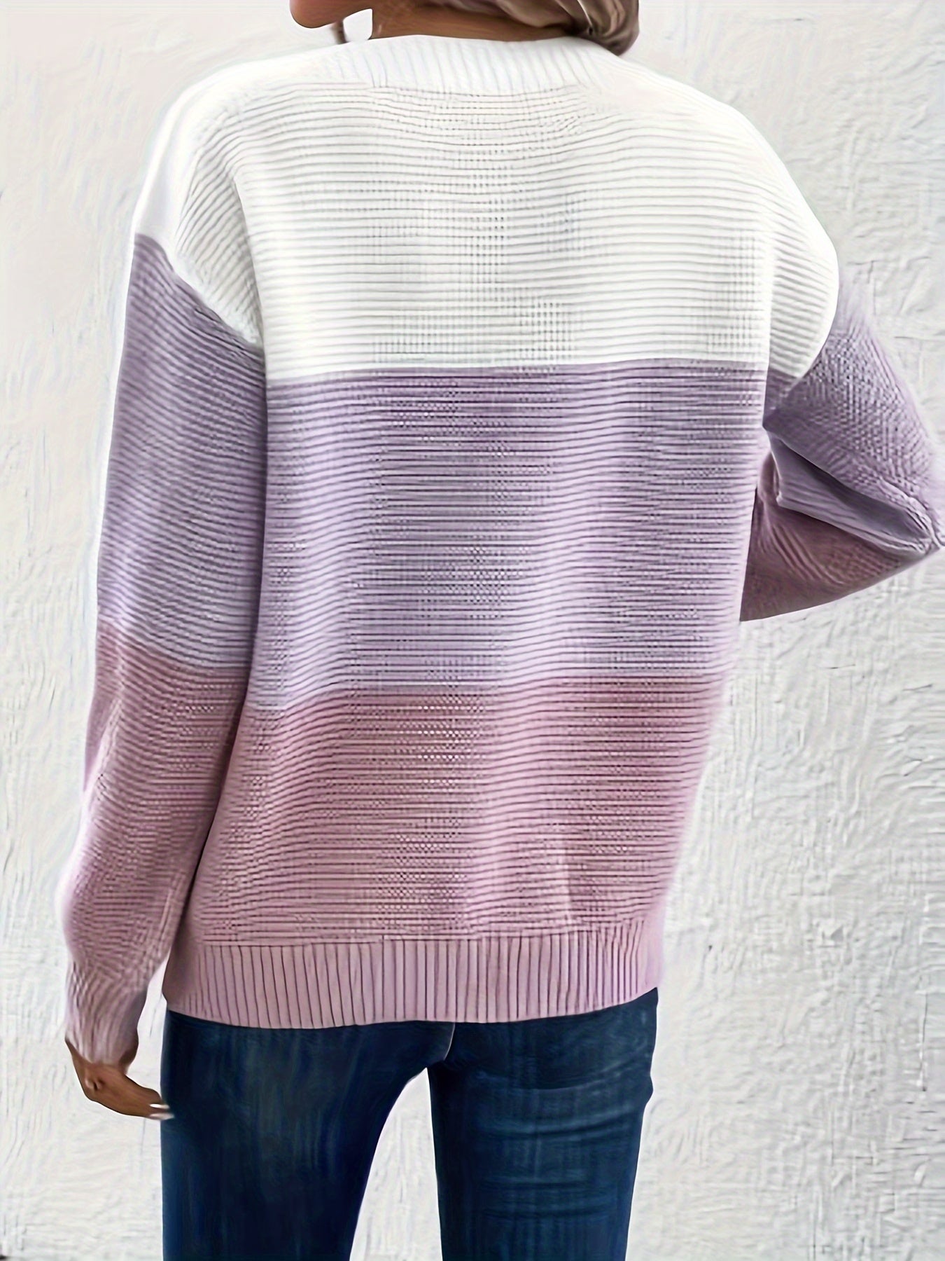 Color Block Boat Neck Pullover Sweater, Casual Long Sleeve Loose Sweater, Women's Clothing