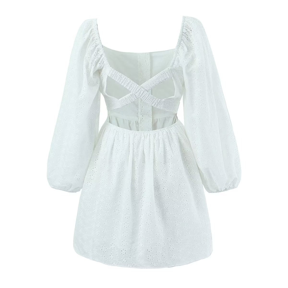 Pphmm outfit inspo Spring New Women's Solid Color off-Neck Back Cross Backless Long Sleeve Lace Short Dress
