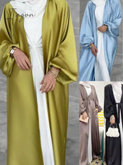 Ingvn - 2023 Summer Puff Sleeve Muslim  Abaya Women Dress Elegant Modest Morocco Party Long Dress Islamic Turkey Dubai Eid Ramadan Jubah Robe