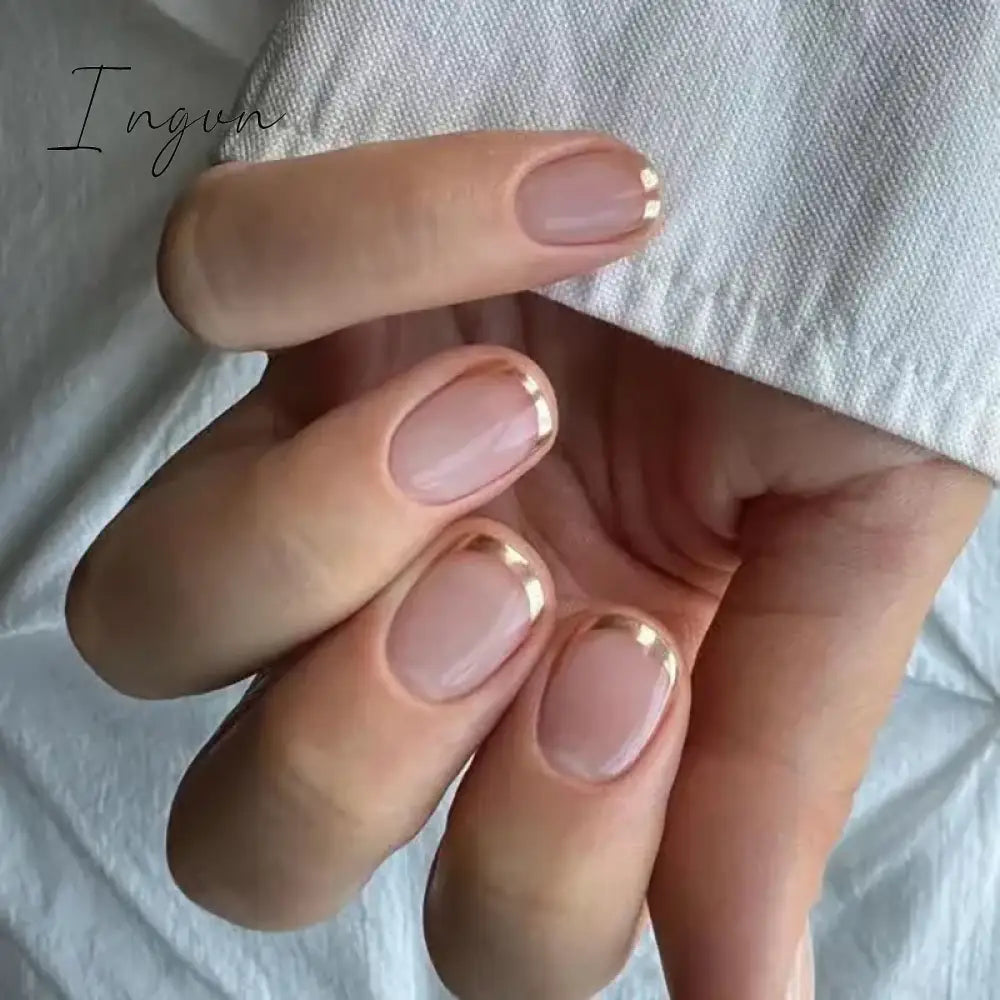 24Pcs French Tip  Press on Nails Short Coffin False Nails Simple Wearable Fake Nails Frosted Full Cover Press on Nail Tips Art