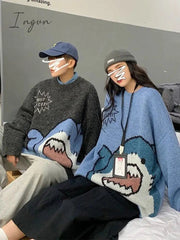 Ingvn - Cute Shark Kawaii Retro Loose Sweater