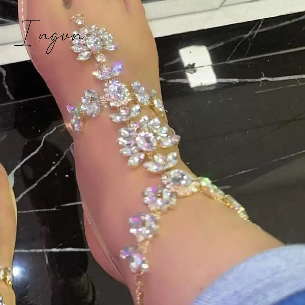 Ingvn - Stylish Crystal Strap Lace-Up Sandals