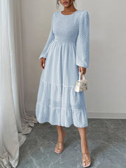 Polka Dot Long Sleeve Tiered Midi Dress