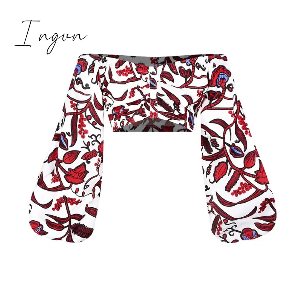 Ingvn - African Dresses for Women Autumn 2-piece Set Lady Full Sleeve Shoulder Off Festher Dashiki Print Split Skirts Africna Clothes