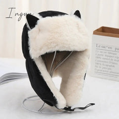 Ingvn - Women Warm Earmuffs Thicken Ear-flapped Hat Winter Cold-proof Warm Cotton Hat Cat Ears Cap Winter Russian Hat