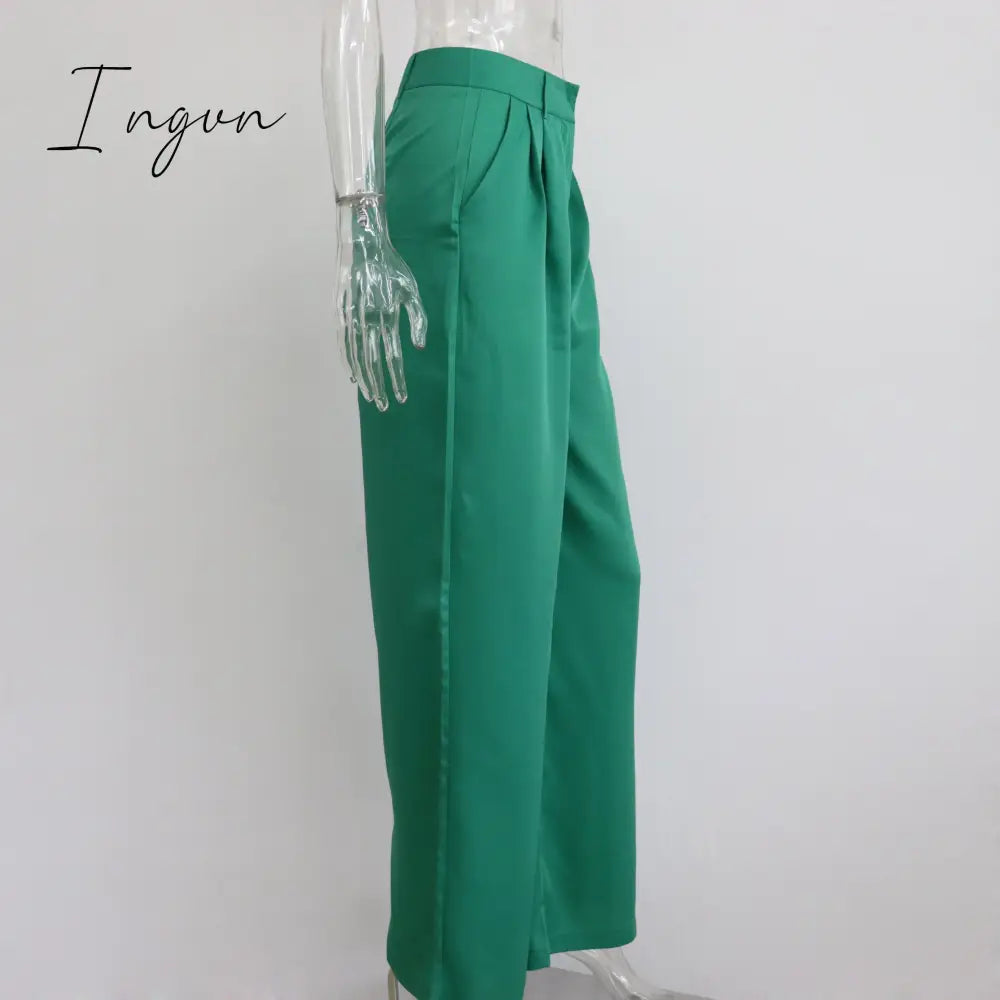 Ingvn - Outfits Trends New Spring Summer Women's Casual Straight Classic Green Black Rose Red High Waist Pants Korean Wide Leg Trousers for Women
