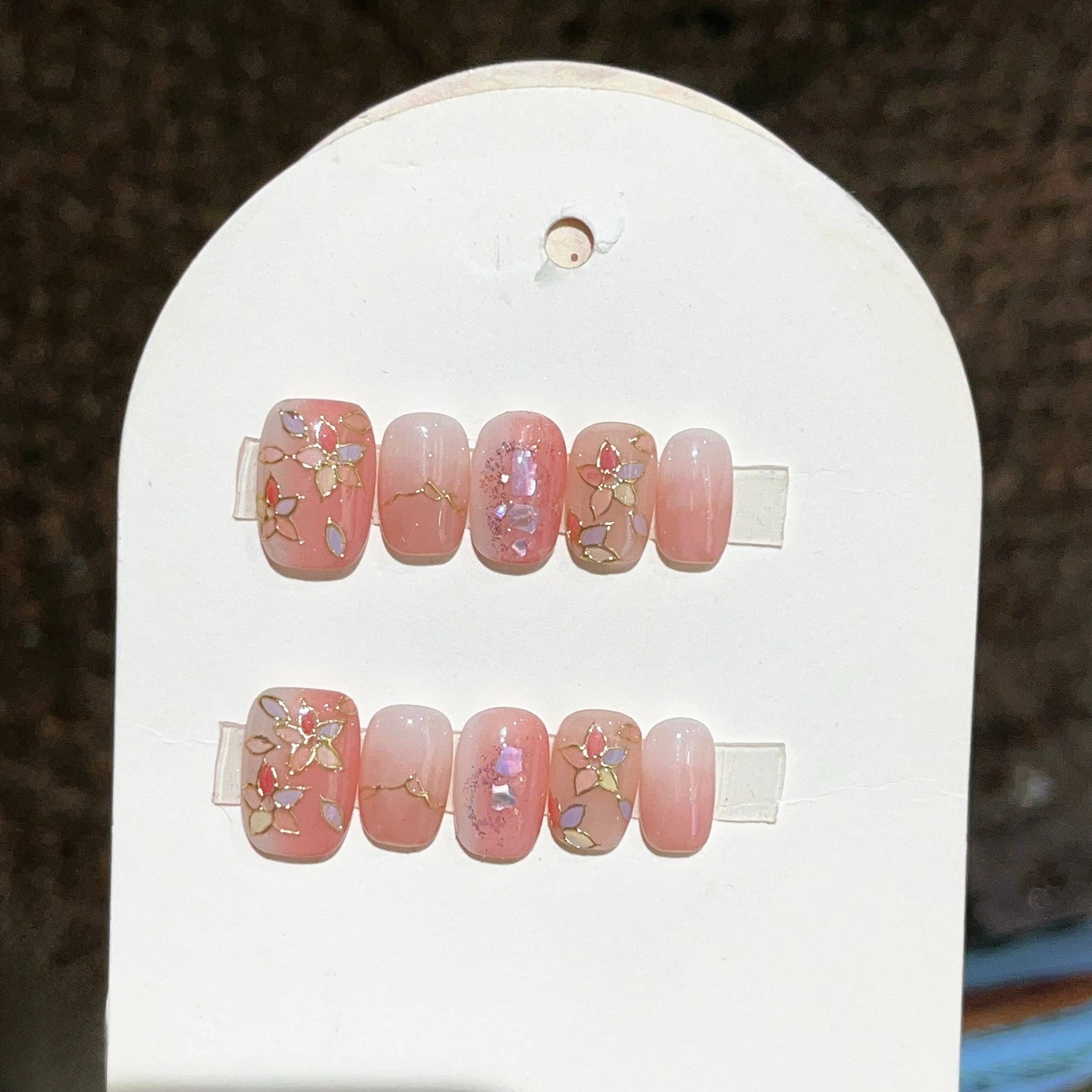 10Pcs Cute Handmade Press On Nails Full Cover Pearls Design Short Round Head False Nails Artificial Manicure Wearable Nail Tips