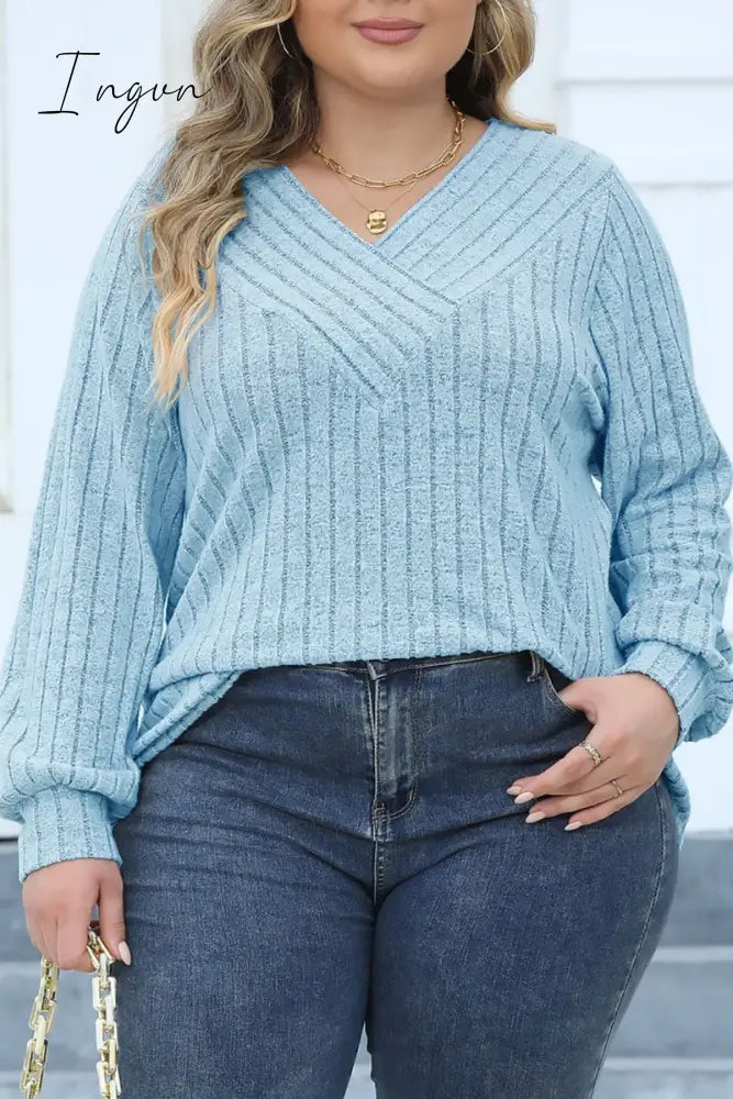 Ingvn - Casual Solid Patchwork V Neck Plus Size Tops