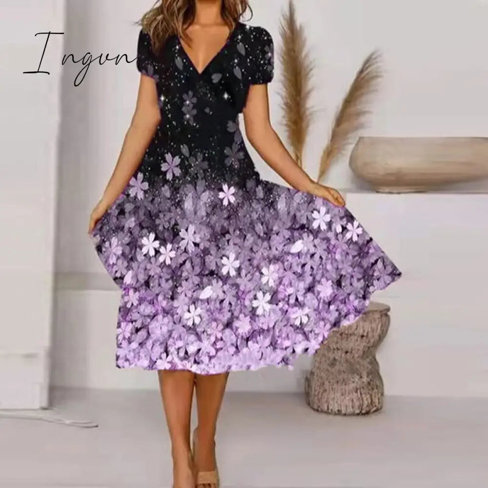 Ingvn - Short Sleeve Printed Dress