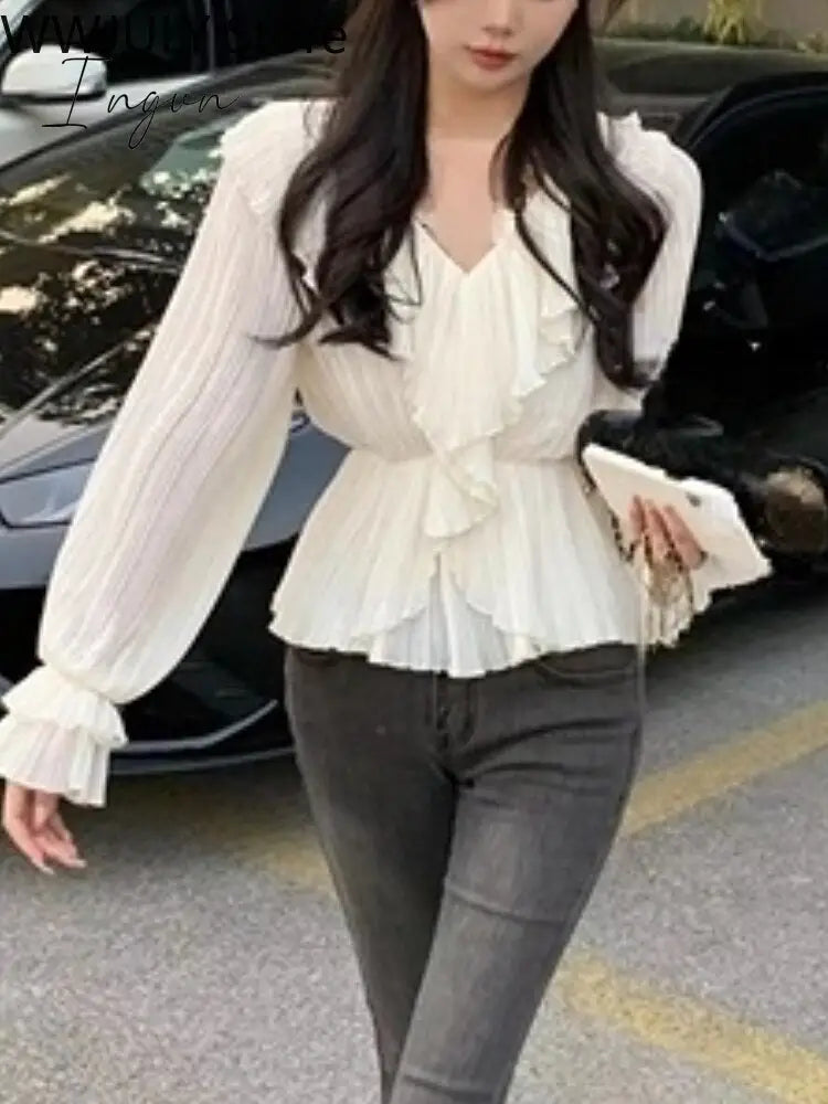 Ingvn - Pure Color French Elegant Dress Woman Long Sleeve Fairy Midi Dress Casual 2023 Summer Slim Party One Piece Dress Korean Design