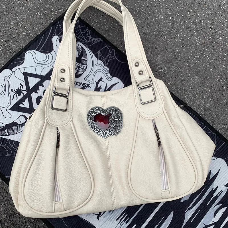 Ingvn  Fashion Y2k Shoulder Bag for Women Vintage Gothic Large Capacity Tote Bag Love Heart Pu Leather Advanced New Female Handbag