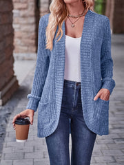 Cozy Rib Knit Cardigan for Women - Soft & Stylish Solid Open Front Sweater with Pockets - Casual Long Sleeve Fashion Clothing