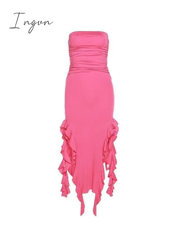 Ingvn - Irregular Ruffle Bandeau Maxi Dress