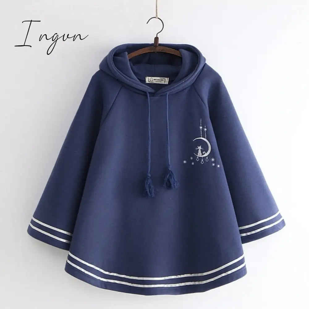 Ingvn - Lolita Cloak Harajuku Hoody Cloak Japanese Angry Cat Christmas Deer Fleece Cape Loose Pullover Batwing Sleeve Hoodie Coat