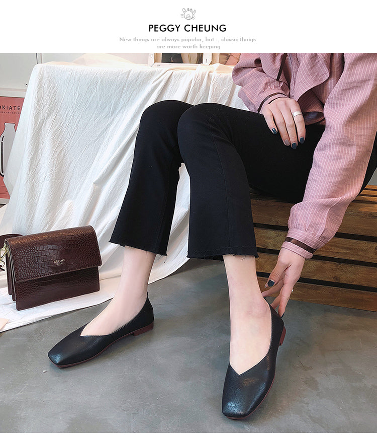 INGVN  Fashion Women Flat Shoe  Elegant Shallow Low-heeled Sandals 2026 Beige Korean Slippers Square Toe Slip-on Simple Woman Shoes