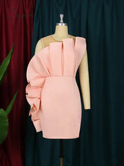 Ingvn - Women Pink Dress Party Ruffle Stylish Occasion Celebrate Sleveless Mesh Patchwork Elegant Slim Summer Homecoming Robe Gowns