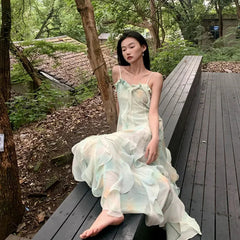French Style A- Line Dress Slimming Beach Vacation Halter Long Skirt Summer Wear Sleeveless Design Sensation Women's Clothing