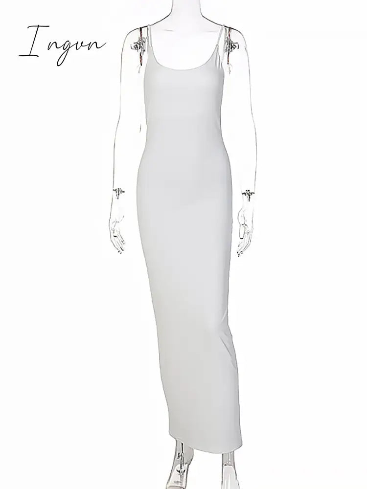 Ingvn - Summer Dresses For Women White Bodycon Slip Maxi Dress for Women's Summer Sexy Party Evening Elegant Backless Birthday Straps Wrap Long Dresses Woman