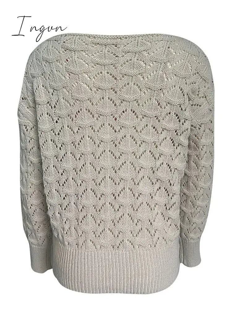 Ingvn - Women's Pullover Sweater Jumper Jumper Ribbed Knit Hollow Out Solid Color Off Shoulder Stylish Casual Outdoor Home Summer Fall Beige S M L