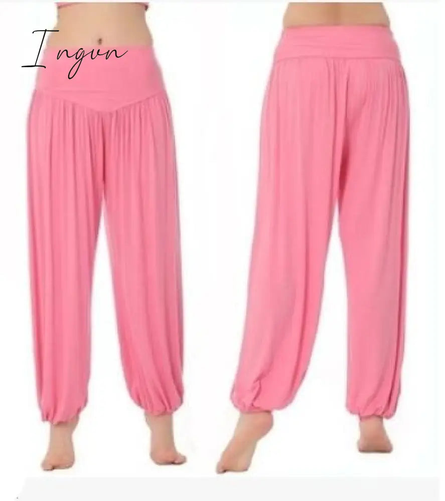 Ingvn - Women Harem Pants Casual Loose Cotton Solid Elastic Waist Wide Leg Pants Plus Size Loose Long Bloomers Trousers 15 Colors