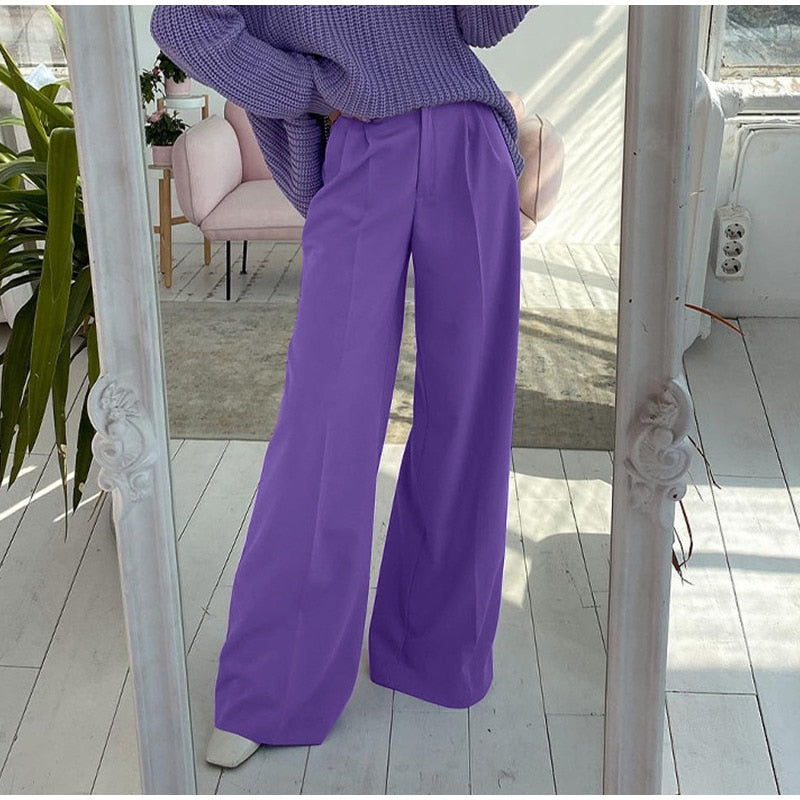 Voguable  Women High Waist Pants Casual Loose Office Lady Trousers Spring Summer New Fashion Solid Wide Leg Floor-Length Pants Female