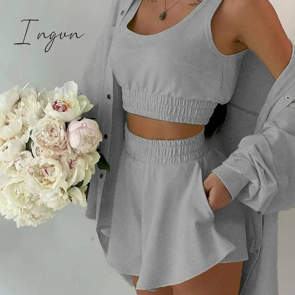 Ingvn - Tracksuit Three Piece Set Women Oversize Hoodies Sweatshirt Sweatpants Joggers Short Pant Suits Femme Outfits Sweatsuit