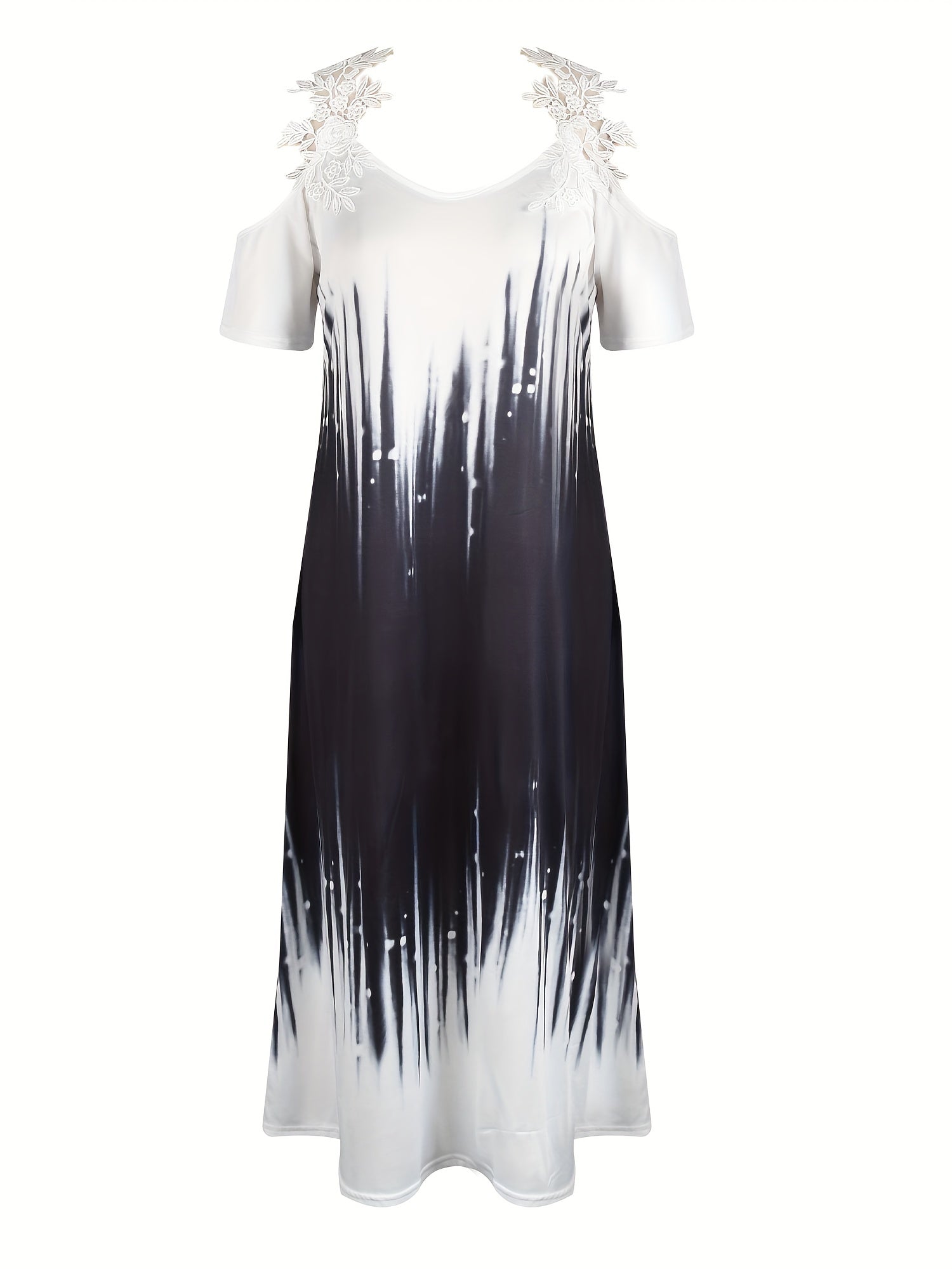 Floral Print Maxi Dress - Short Sleeve, V Neck, Casual, Lace Up, Women's Clothing for Everyday Wear