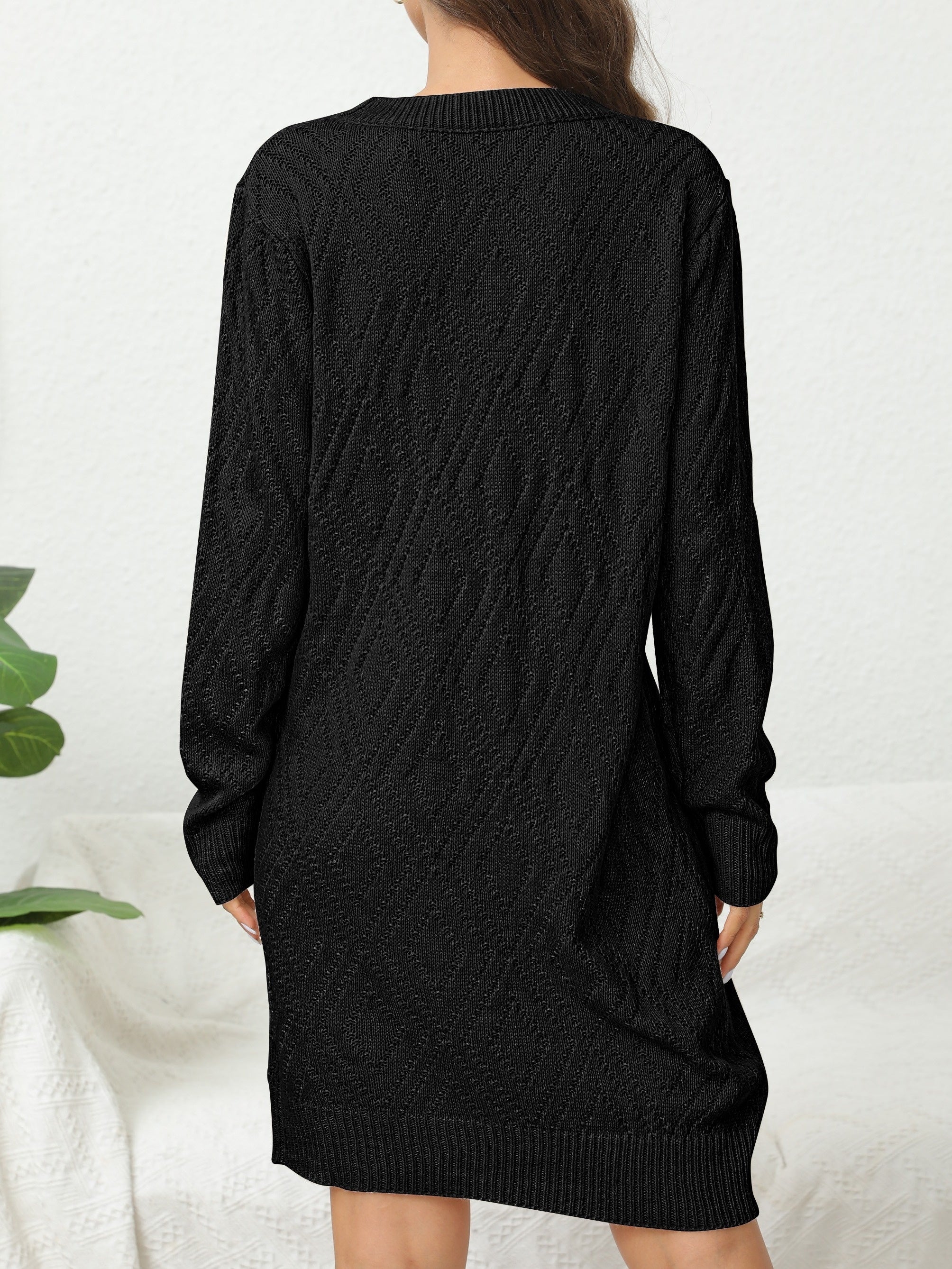 Casual Chic Solid Sweater Dress - Cozy Acrylic Knit, Comfort Fit Crew Neck for Stylish Women's Fall/Winter Wardrobe