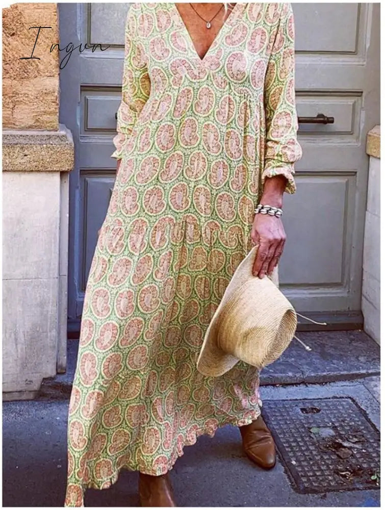 Ingvn - V Neck Pink Women Dresses Holiday Holiday Floral Dresses