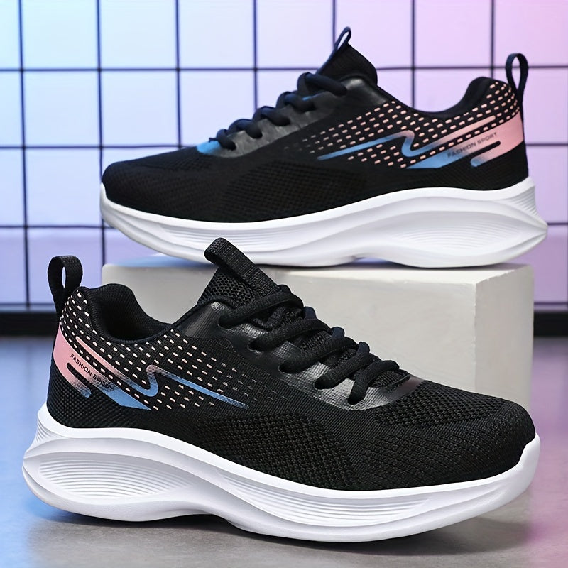 Women's Breathable Knit Sneakers, Casual Lace Up Outdoor Shoes, Lightweight Low Top Sport Shoes