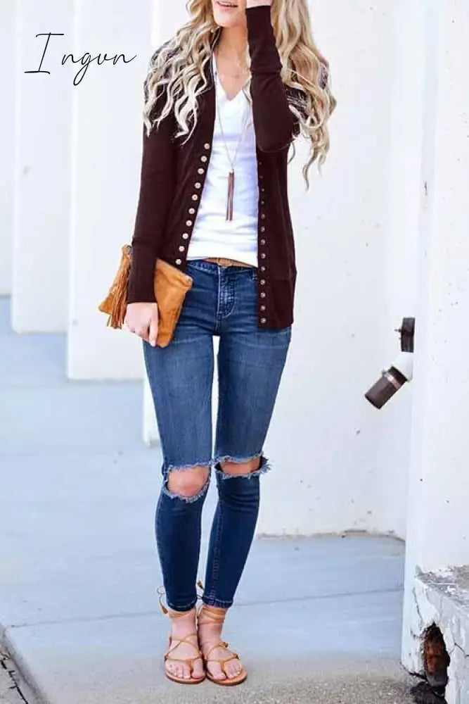 Ingvn -  Long Sleeves Buttons Design Cardigan(7 Colors)