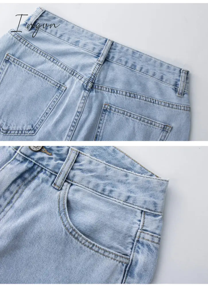Ingvn - Low Rise Jeans Women Baggy Jeans New Fashion Straight Leg Pants Y2k Denim Trousers Blue Vintage Mom Loose Low Waist Jeans