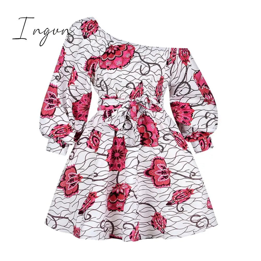 Ingvn - African Dresses for Women Full Sleeve Summer Tilting Shoulder Two Wear Dress Dashiki Print African Rich Bazin Top Maxi Clothes