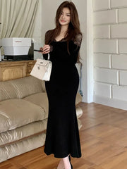 Autumn Lace Patchwork Womens Dresses Elegant V-Neck Bodycon Evening Party Mermaid Dress Slim Waist Midi Vestidos Female Clothing